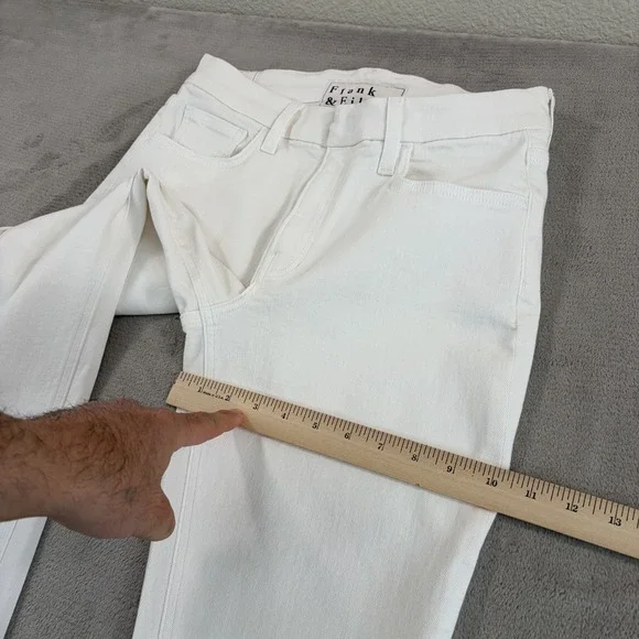 Frank & Eileen Raw Hem Stretch 5 Pocket Pants in White Women 27 Zip Fly $298